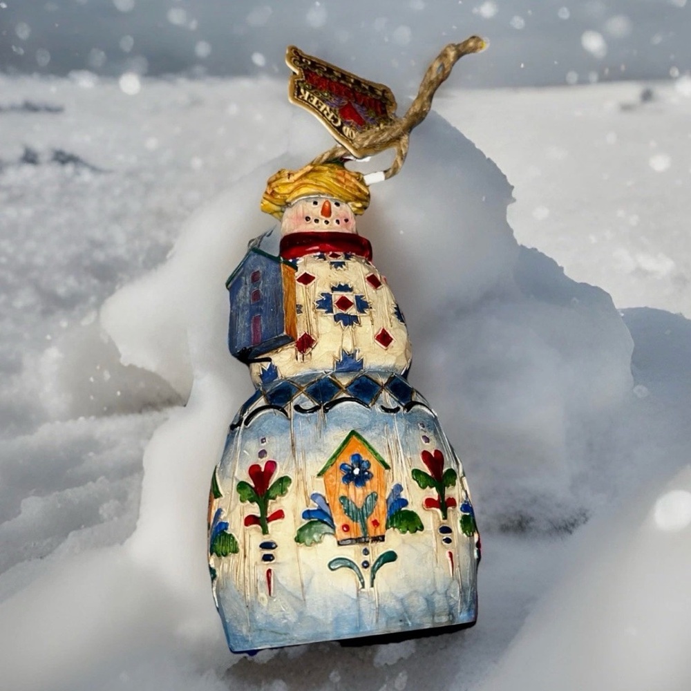 Jim Shore Snowman 2003 Heartwood Creek 5 1/2" tall Bird House & Nest W Birds